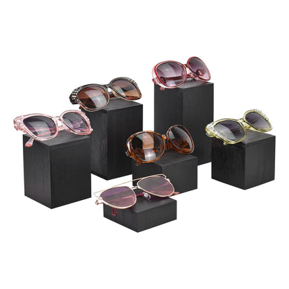 MOOCA Wooden 6 Pcs Square Risers for Display Jewelry and Accessories Display Stand Wooden Risers For Jewelry Figurine, Black Color