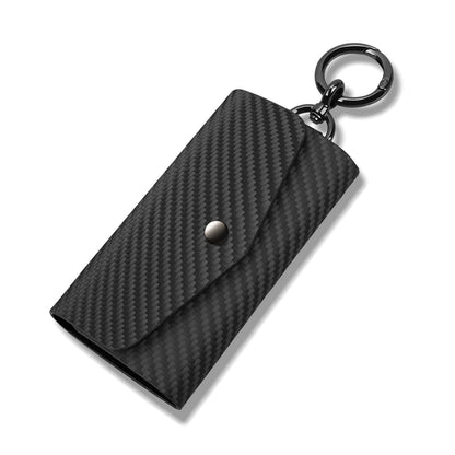Leather Key Holder Wallet with 6 Hooks, Carbon Fiber Pattern Portable Keychain Pouch for Men, Women