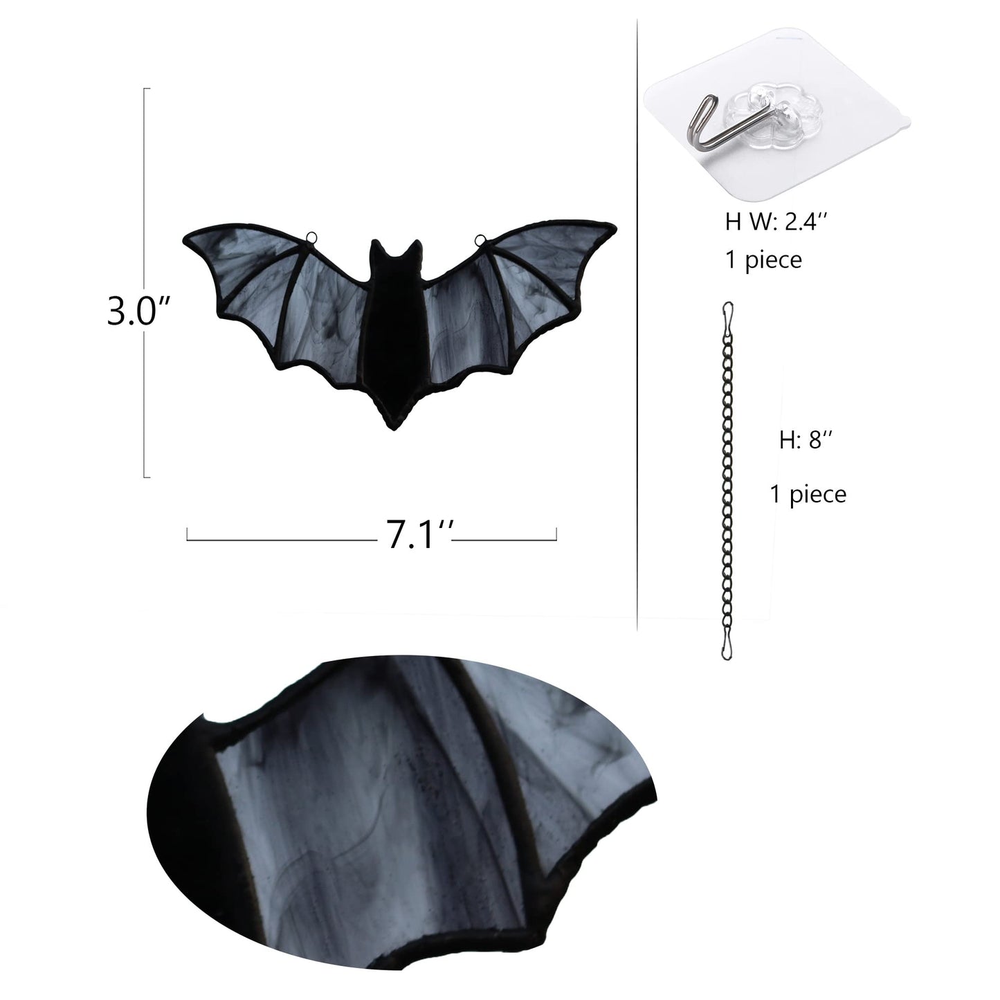 HAOSUM Bat Stained Glass Window Hanging Suncatcher for Window,Halloween Bat Decoration 7.1×3.0 inch…