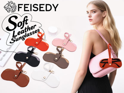 FEISEDY 2Pack Soft Leather Sunglass Case-Slim Portable Glasses Holder with Button-Closure Wrist Strap for Travel & Outdoor B0308