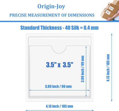 Origin-Joy 60 PCS Self Adhesive Index Card Pockets with Top Open, Clear Plastic Label Holder for Cards of Note, Library and Business, Adhesive Label Pockets & Card Holder (3.5 x 3.5 inch)