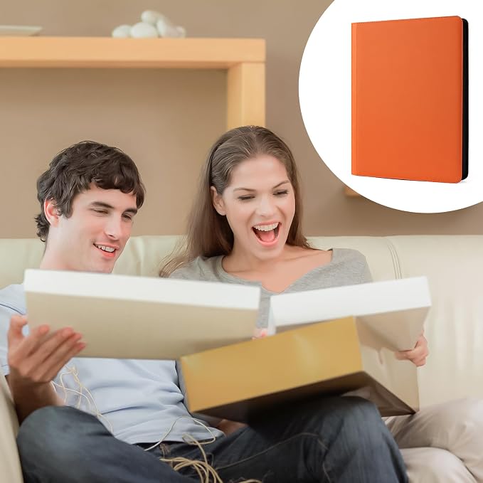 GEAoffice 16 Pocket Trading Card Binder for 1000+ Cards, Ringless Side-Loading 4x4 Card Binder with Zipper Closure, PU Leather 1024 Card Binder for MTG/TCG/Baseball/Sports&Game Cards, Orange