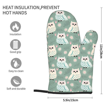 Owl Oven Mitts of 2 Pack, Funny Kitchen Gloves Heat Resistant Non-Slip Kitchen Mitts for Cooking Baking Grilling