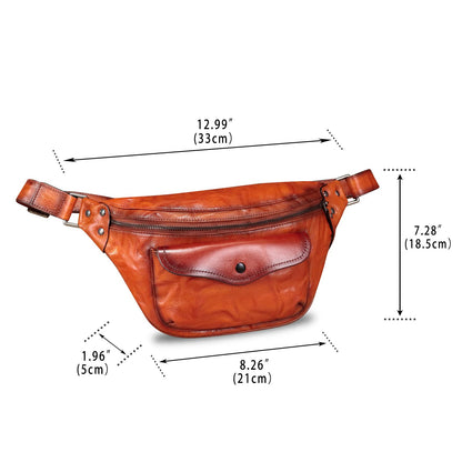 Genuine Leather Fanny Pack for Women and Men Vintage Real Leather Sling Bag Crossbody Bag Fashion Waist Bag Chest Purse (DarkBrown)