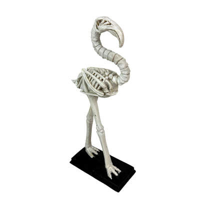 Fancy That Flamingo Skeleton Statue 12 Inch Resin Tabletop Sculpture with Distressed Bone White Finish and Black Base, Eclectic Coastal Bird Decor Accent for Shelf Desk Mantel