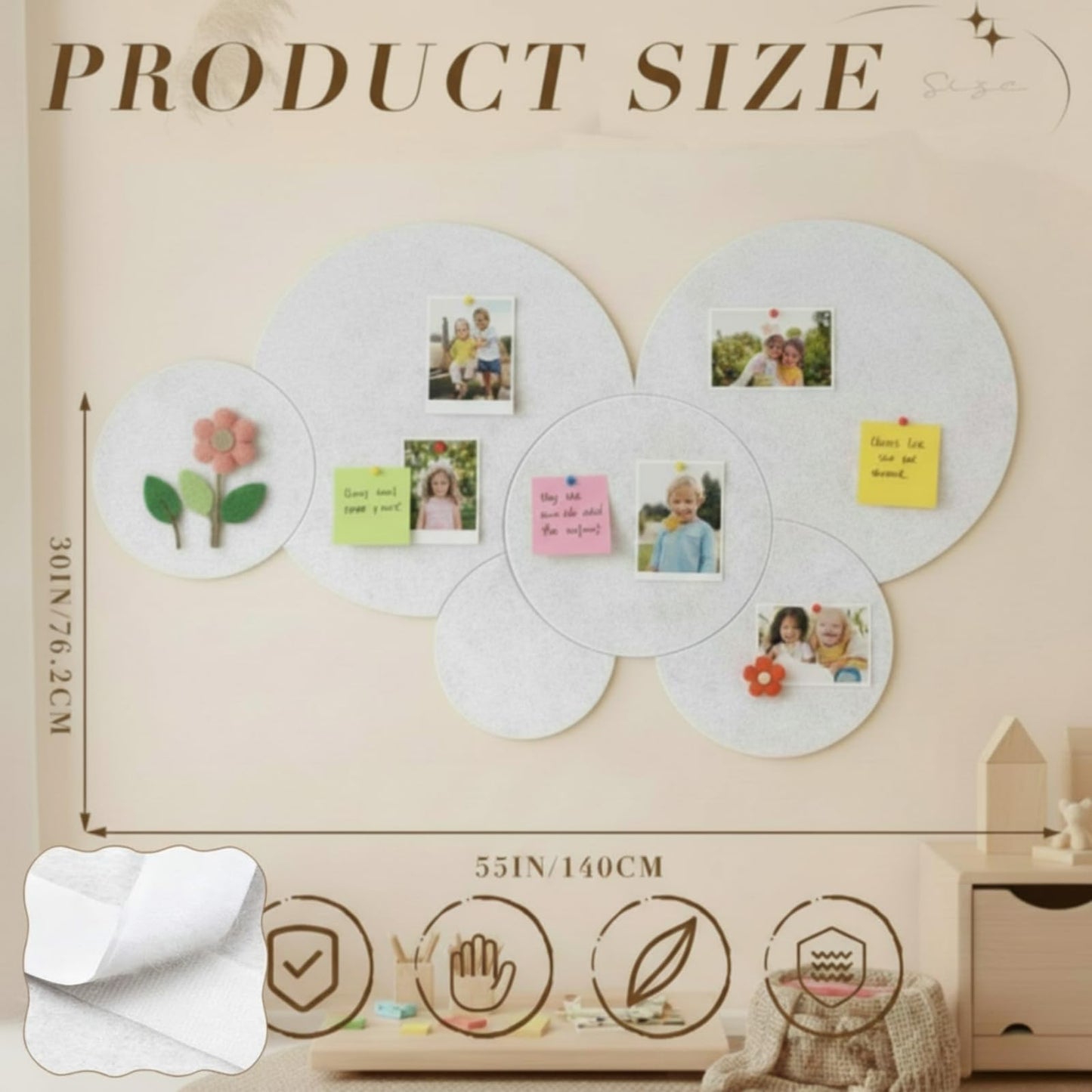 Yerliker 6 Pcs 55 x 30 Inch Felt Bulletin Board Tiles – Self-Adhesive, Thick Splicing Felt Panels for Home, Classroom, Nursery & Playroom Wall Decor – Push Pin Friendly(Ivory Tan)