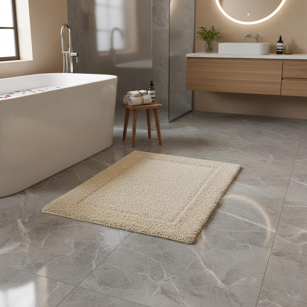 Savi Home Bath Mat Rug 17x24 Linen, 100% Pure Cotton Linen, Super Soft Bath Rug, Plush & Absorbent, Hand Tufted Heavy Weight Construction, Full Reversible Step Out Rugs