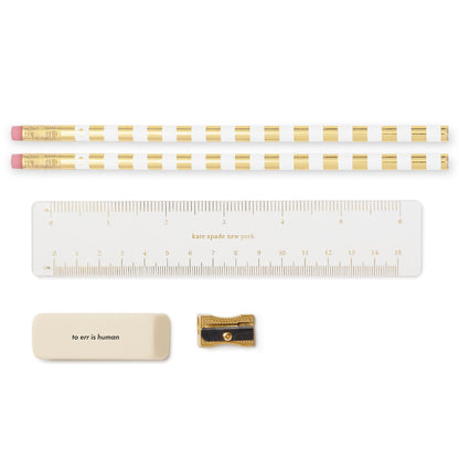 kate spade new york Pen and Pencil Case with Office Supplies, Zip Pouch Includes 2 Pencils, Sharpener, Eraser, and Ruler, Grand Plaid Duo