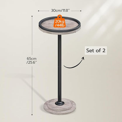 HOOBRO Small Round Side Tables, Set of 2, Drink Tables, Coffee Martini Tables with Pedestal Accent for Small Spaces in Living Room, Bedroom, Sofa Couch, Greige BG168BZP201