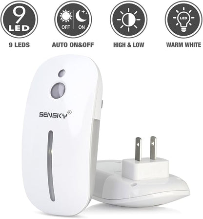 Sensky Plug in Night Light - 2 Pack Dimmable 3500K Warm White LED with Auto Dusk to Dawn Sensor and Dual Front Back Lighting - for Bedroom Bathroom Kitchen Hallway Stairs Home Decor Lamp