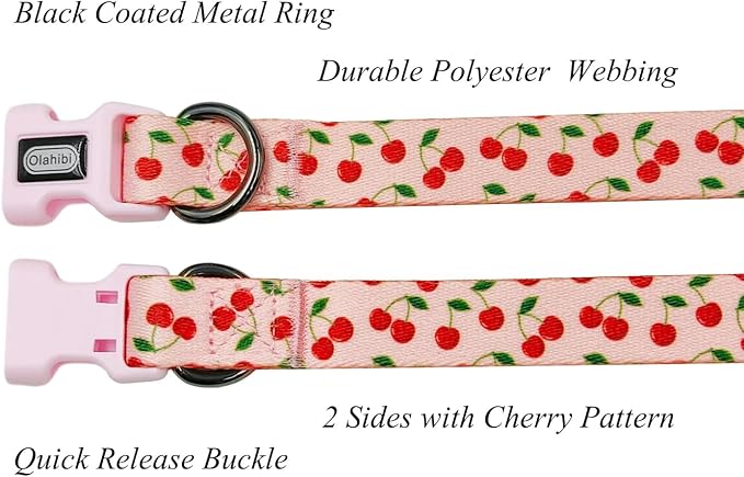 Dog Collar and Leash Set, Cherry Pattern, Polyester Material, 5ft Leash, for Puppy Dogs.(Extra Small,Pink Cherry)