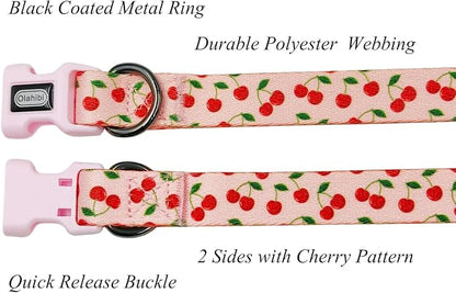 Dog Collar and Leash Set, Cherry Pattern, Polyester Material, 5ft Leash, for Puppy Dogs.(Extra Small,Pink Cherry)