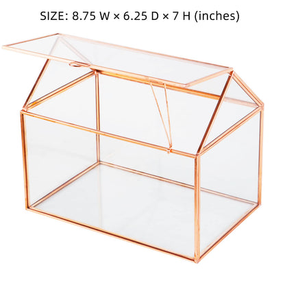 House Shape Close Glass Geometric Terrariumn Tabletop Succulent Plant Garden Geo Planter Moss Fern Swing Lid Reptile, Flower Pot for Plants Succulent, Air Plant (Rose Gold)