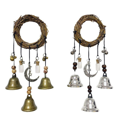 2pcs Witch Bells, Wooden Witch Decor Wind Chimes, Hanging Pendant with Wishing Bottle