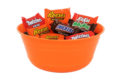 Mintra Home Plastic Bowls (4L Large 2pk, Orange) -10.75W x 4.5inH - large orange plastic bowl for popcorn, snacks, drinks, candy, Halloween, trick or treat bowls - 2 Pack