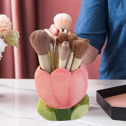 lyvantha Pink Pencil Holder,Ceramic Tulip Pen Holder, Multi-Purpose Makeup Brush, Aesthetic Office Vanity Kitchen Desktop Decor,Perfect Birthday Christmas Gift for Women Girls