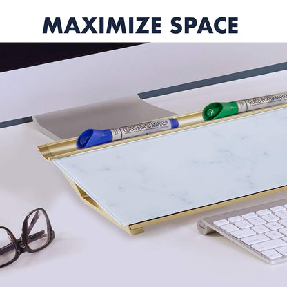 Quartet Glass Dry Erase White Board 18"W x 6"H, Compact Desktop Whiteboard with Storage Drawer, Marble (GDP186M)