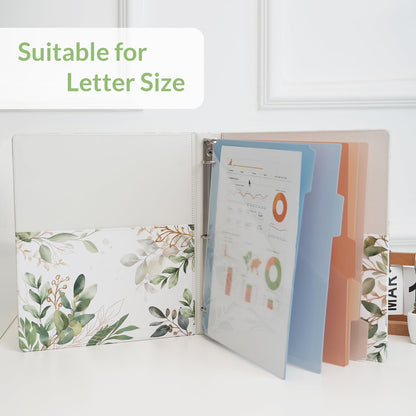 SKYDUE 1 Inch 3-Ring Binder with Clipboard, PU Aesthetic Binder with 5 Dividers, Notepad, Stickers & Pockets for Work and School (Letter Size)