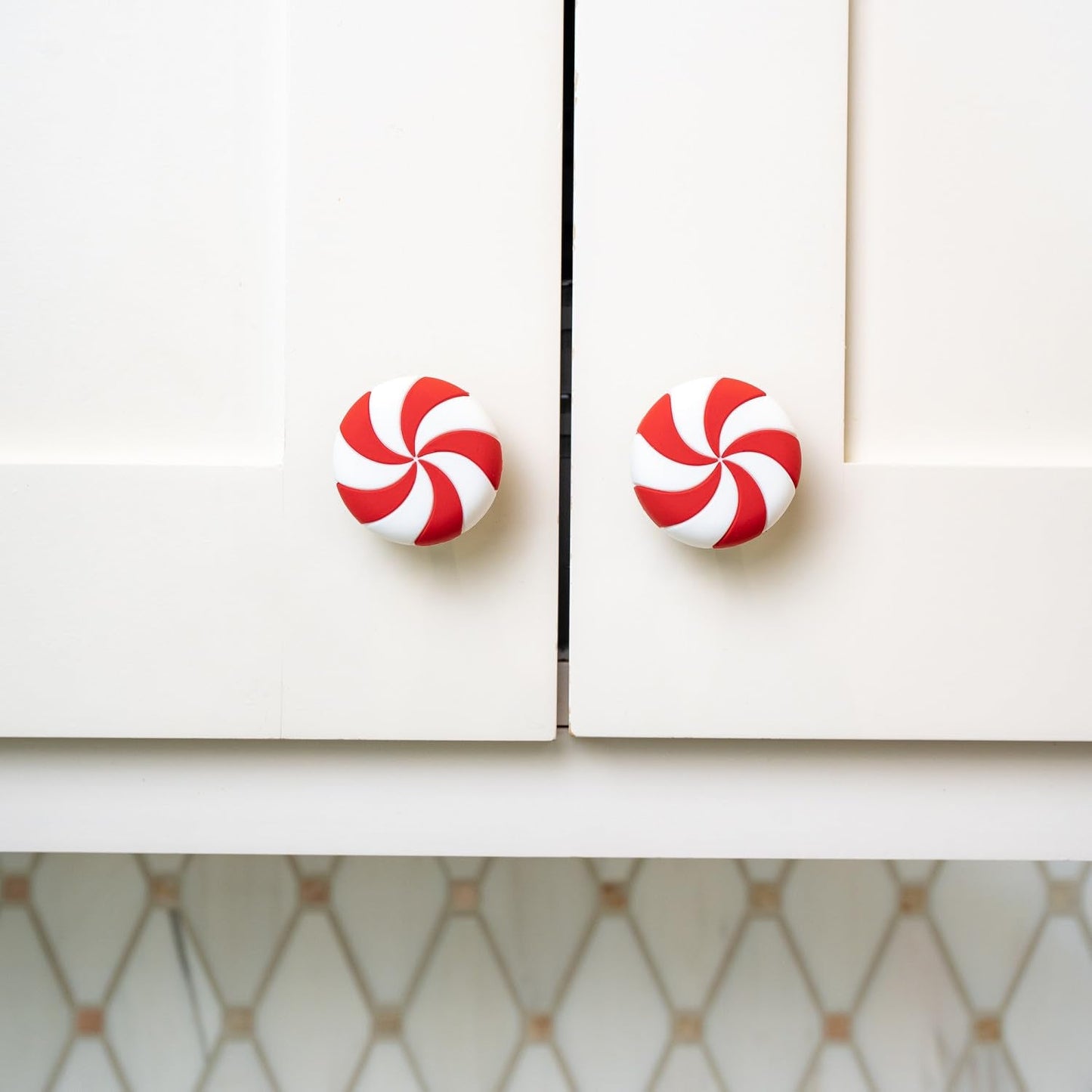 Knobēz 12pk Red Peppermint Decorative Knob Covers for Christmas Holiday