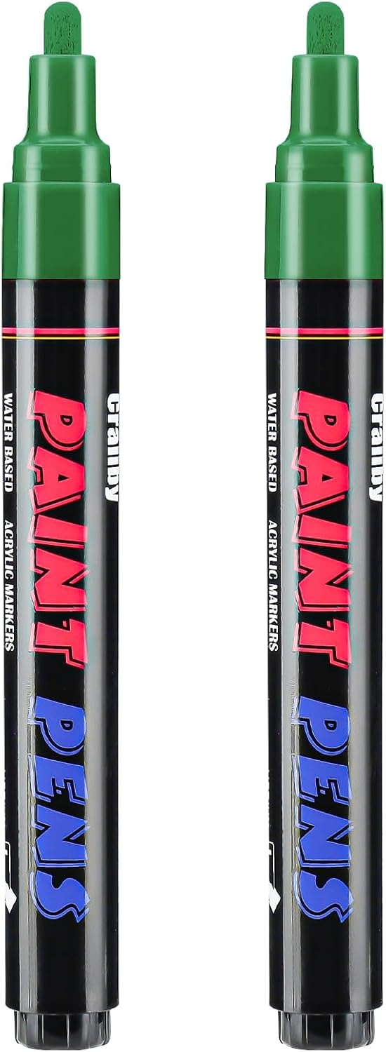 Green Paint Pens Paint Markers - 2 Pack Permanent Quick Dry Waterproof Marker Pens for Rocks Wood Fabric Plastic Canvas Glass Mugs Metal Tire Stone