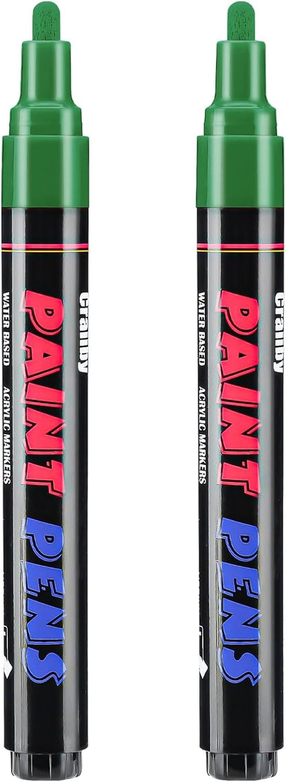 Green Paint Pens Paint Markers - 2 Pack Permanent Quick Dry Waterproof Marker Pens for Rocks Wood Fabric Plastic Canvas Glass Mugs Metal Tire Stone