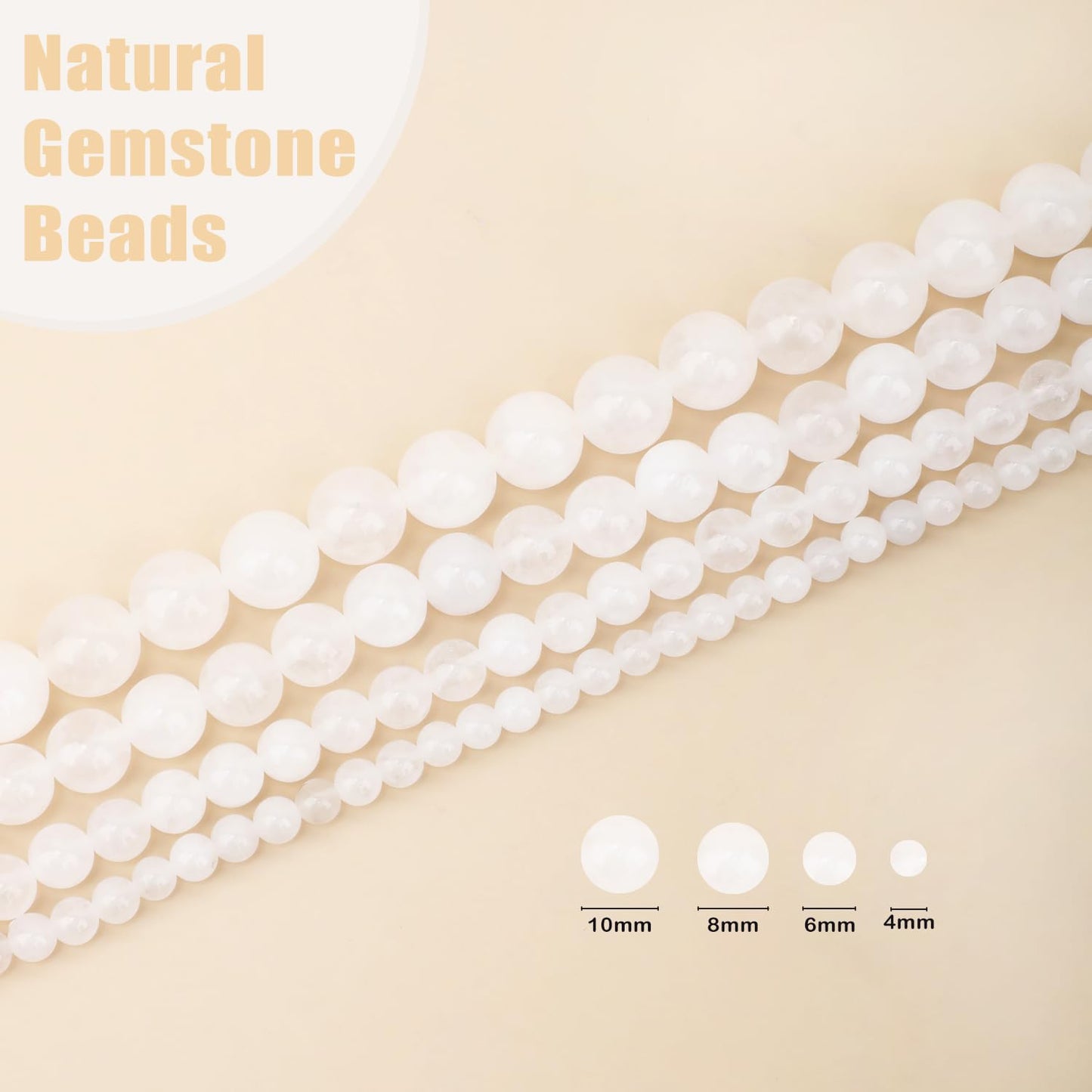 CMBYN Natural Stone Beads Round Genuine Real Stone Beading Strand Loose Gemstones DIY Smooth Bead for Bracelet Necklace Earrings Jewelry Making (White Jade, 8mm 45 Pieces)