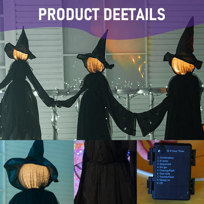 TW SHINE Halloween Witch Decorations Outdoor, 5 FT Set of 3 Holding Hands Witches Stakes with Glowing Face, Lighted Halloween Decor for Party Yard Lawn Porch Garden Haunted House Props