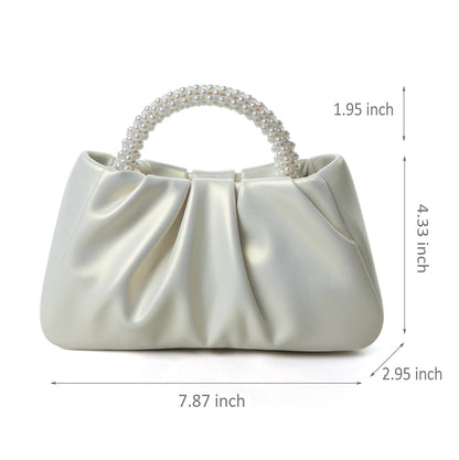 Beatfull Evening Purse Women Small Pearl Handbags Soft Leather Ruched Bag Wedding Bridal Clutch Party Prom Crossbody Purses White