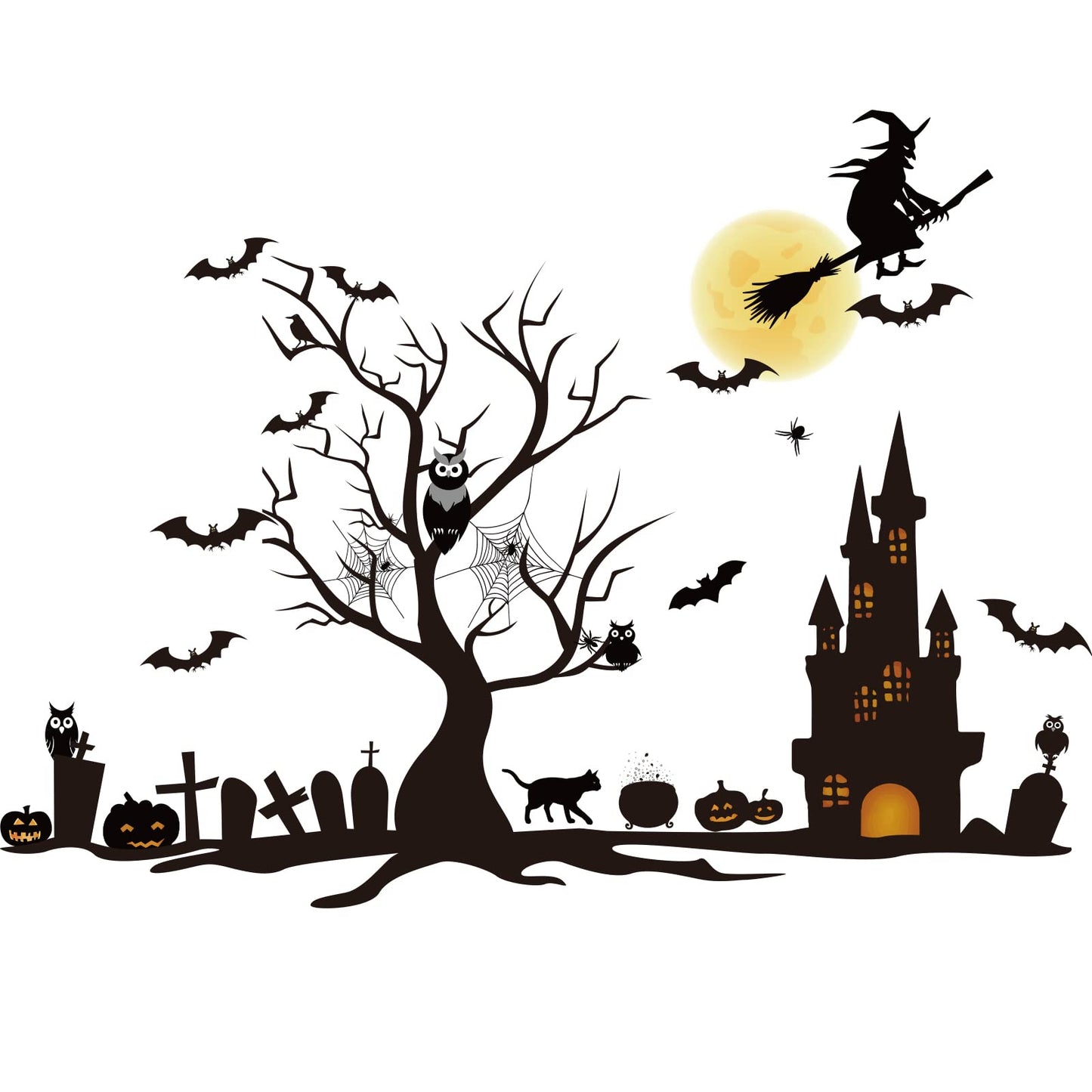 4 Sheet Halloween Window Decals Clings Decor Window Stickers Double Side Clings Decals for Party Decoration with Bat, Witch, Spider, Pumpkin for Halloween Spooky Holiday Fall Party Home Decor