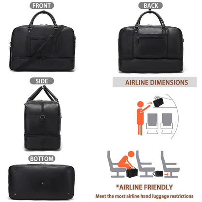 Wogarl Faux Leather Weekender Bag - Large Overnight Duffel with Shoe Compartment, Toiletry Satchel, Carry On Bag - Fit 21" Laptop (Black)