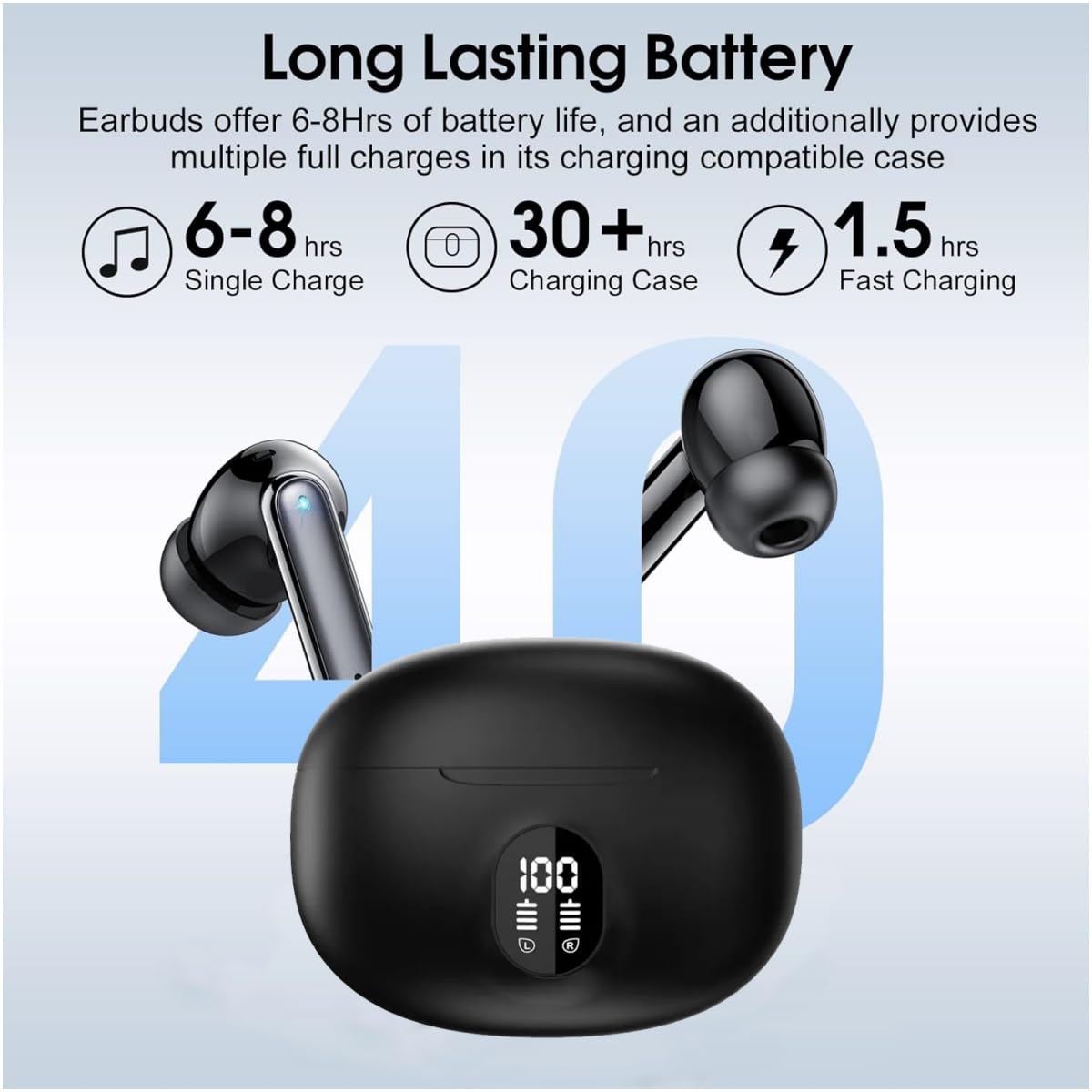 Wireless Earbuds, Bluetooth 5.4 Headphones Ear Buds With Bass Stereo Sound Noise Reduction Earphones, 120H Playtime,IPX7 Waterproof USB-C , Touch Control LED Display Headset For Work Sport (Black)