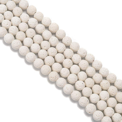 PLTbeads Natural Gemstone Loose Beads Smooth Round Approxi 15 inch DIY Bracelet Necklace for Jewelry Making (6mm, White Lava)