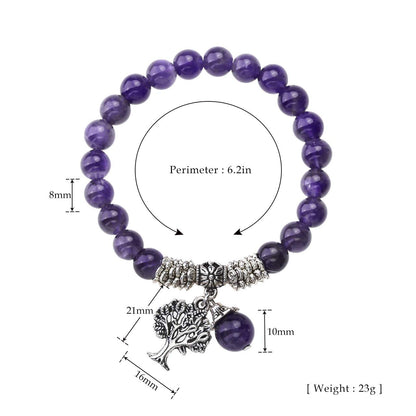 Jovivi 8MM Purple Amethyst Natural Gemstone Healing Crystals Point Life Tree Lucky Charm Stretch Bracelet