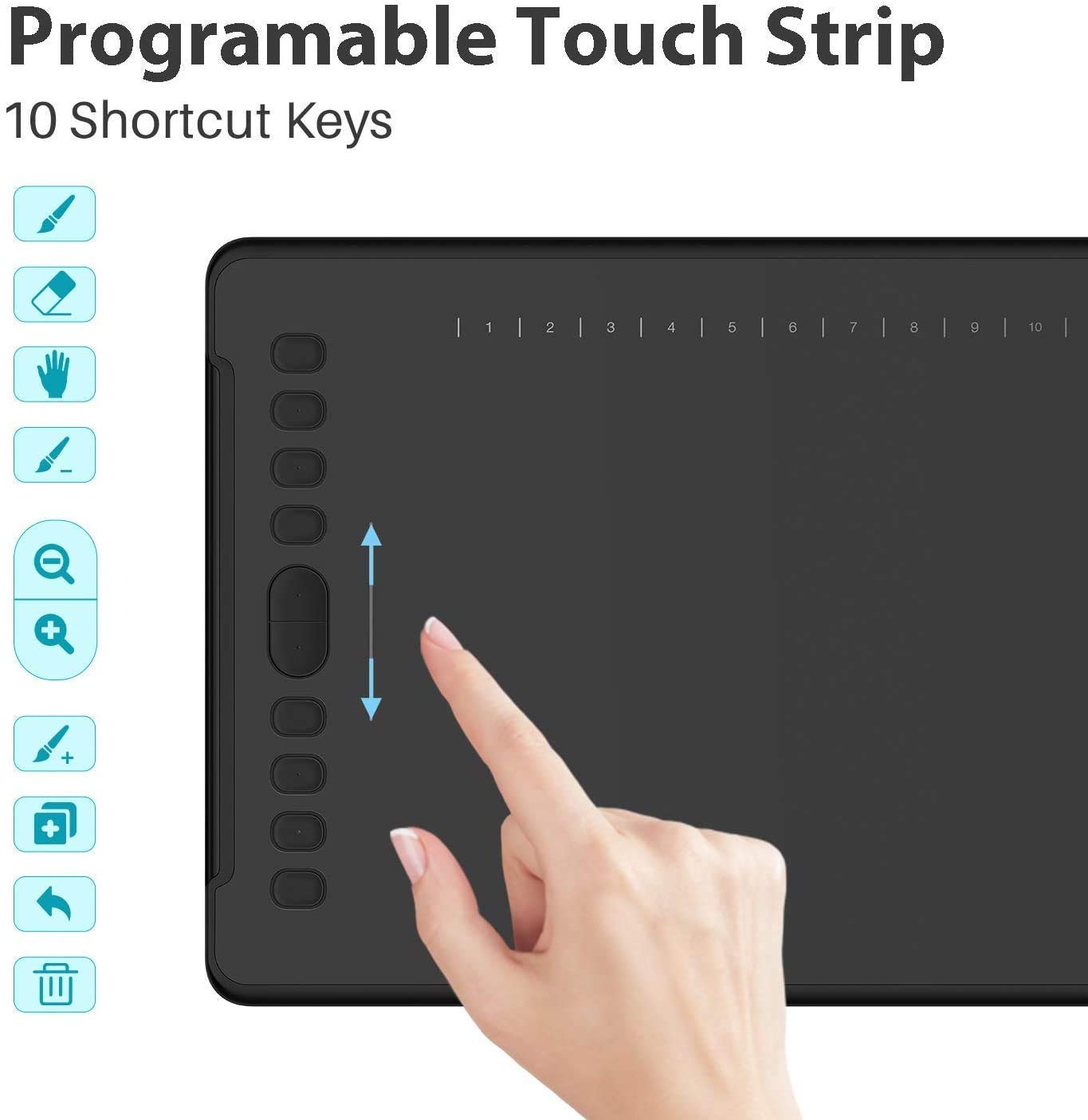 HUION Inspiroy H1161 Graphics Drawing Tablets, Touch Strip and 8192 Pen Pressure Sketch Tablet with Battery-Free Stylus,10 Shortcut Keys, Compatible with Android, Windows, and Mac Black