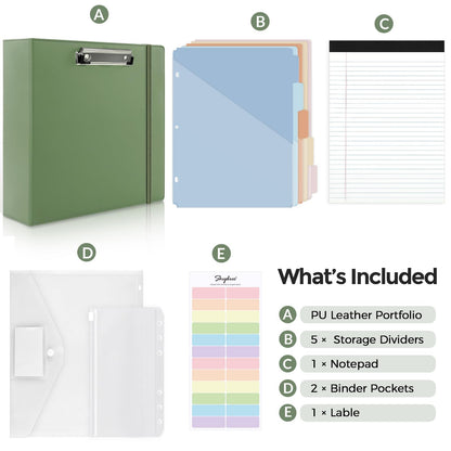 SKYDUE 3 Ring Binder 3 Inch D Ringr with Clipboard, PU Heavy Duty Clipboard Binder with Notepad & 5 Dividers with 5 Pockets, Labels, Clipboard Folder Great for School Office