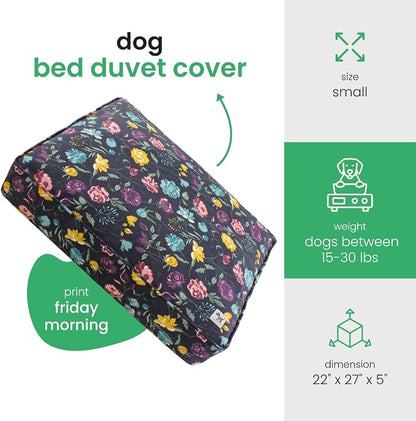 Molly Mutt Friday Morning Dog Bed Duvet Cover, GOTS-Certified 100% Organic Cotton Canvas Cover for Dog, Puppy, or Cat Bed, Durable, Washable, and Free of Harmful Chemicals, Small, 22"x27"x5"