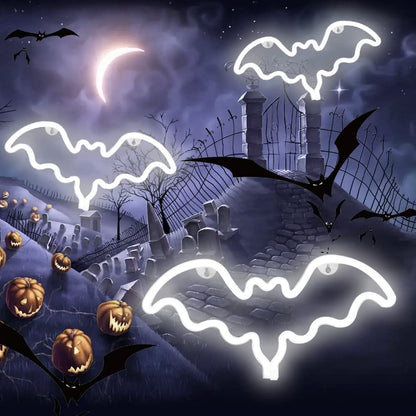 Vicila Bat Neon Signs Halloween Night Lights, LED Neon Lights Spooky Gifts Bat Shape Goth Lamp for Wall, Festival, Party Teens Bedroom, Christmas Decor-Bat(White)