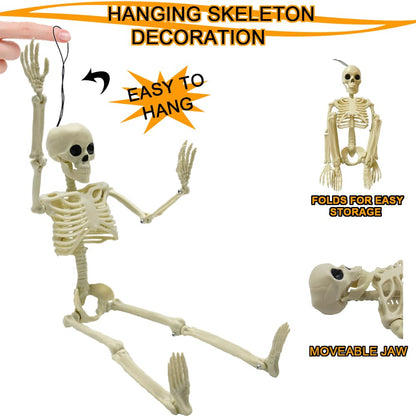 CAMIRUS 4PCS Halloween Skeletons Decorations, 16" Full Body Plastic Mini Little Skeleton Posable Joints Poseable Skeleton for Halloween Party Hanging Decoration Yard Lawn Garden Patio Decor