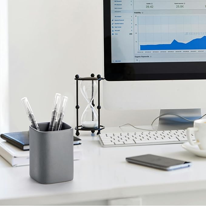 Pen Holder, 2 Pack Pencil Holder for Desk,Ceramic Pencil Cup Desk Organizer, Makeup Brush Holder Cute, Stationery Accessories for Office, School, Home (Matte gray)