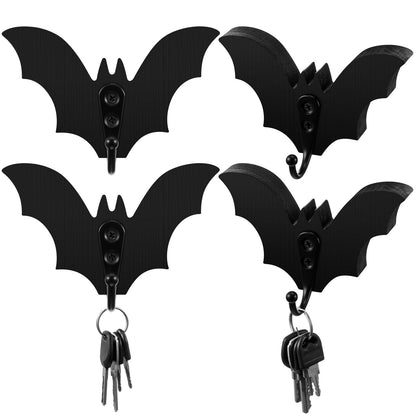 Thyle 4 Pcs Black Bat Wall Key Holder Gothic Wooden Key Hooks for Wall Mount Cute Home Decor for Keys Coats Towels Bags Spooky Decor for Bathroom, Kitchen, Living Room, Bedroom