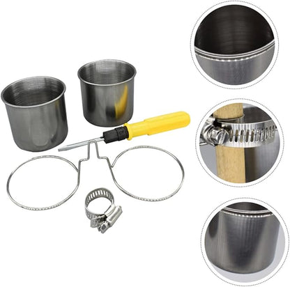 BESPORTBLE 1set Stainless Steel Parrot Feeder Cup Clamp Hanging Food Water Bowl for Birds Easy to Clean Accessory for Birdcage Feeding