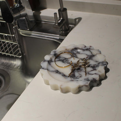 Natural Small Calacatta Viola Marble Scallop Edge Tray 6.3", Marble Jewelry Dish, Trinket Tray for Women Gift