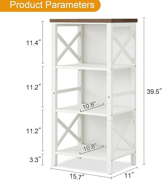 MNEETRUNG Small Bookshelf,4 Tier Industrial Bookcase with Metal Frame and Backboard,Narrow White Book Shelf,Book case for Small Spaces,Living Room,Bedroom and Home Office
