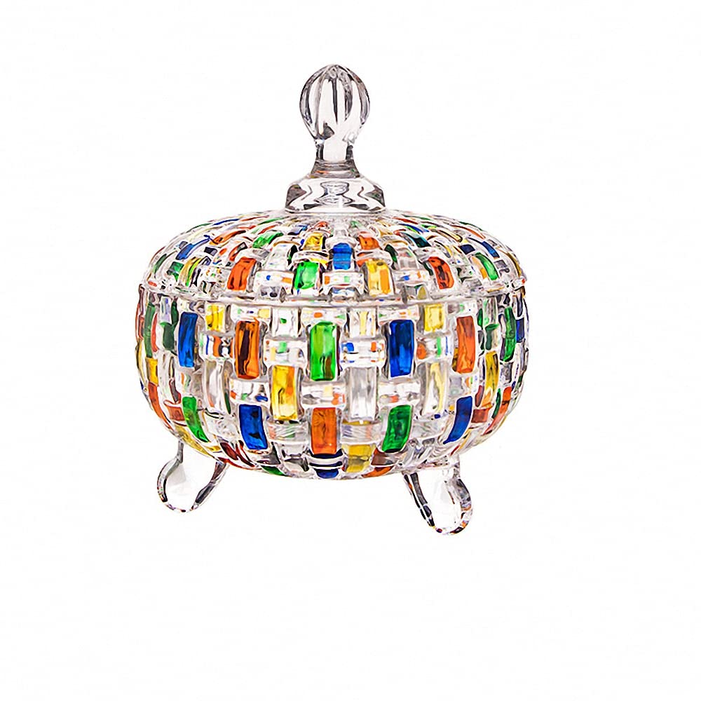 MAGCOLOR Elegant-Hand Painted Colorful Large Crystal Glass Candy Box,Christmas Candy jars with Lid,Storage Jewelry Jar,Candy dish covered,Great Gift for Family Friends-24 oz-Cute Candy servers.