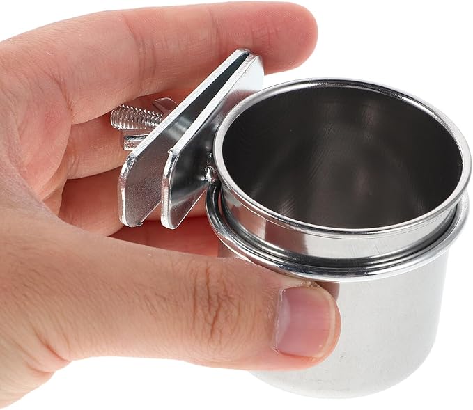 Toyvian 2pcs Stainless Steel Bird Feeding Cage Cups with Clamp Holder, 4.4cm and 5.5cm Parrot Food and Water Bowls for Small Birds Cage Accessories
