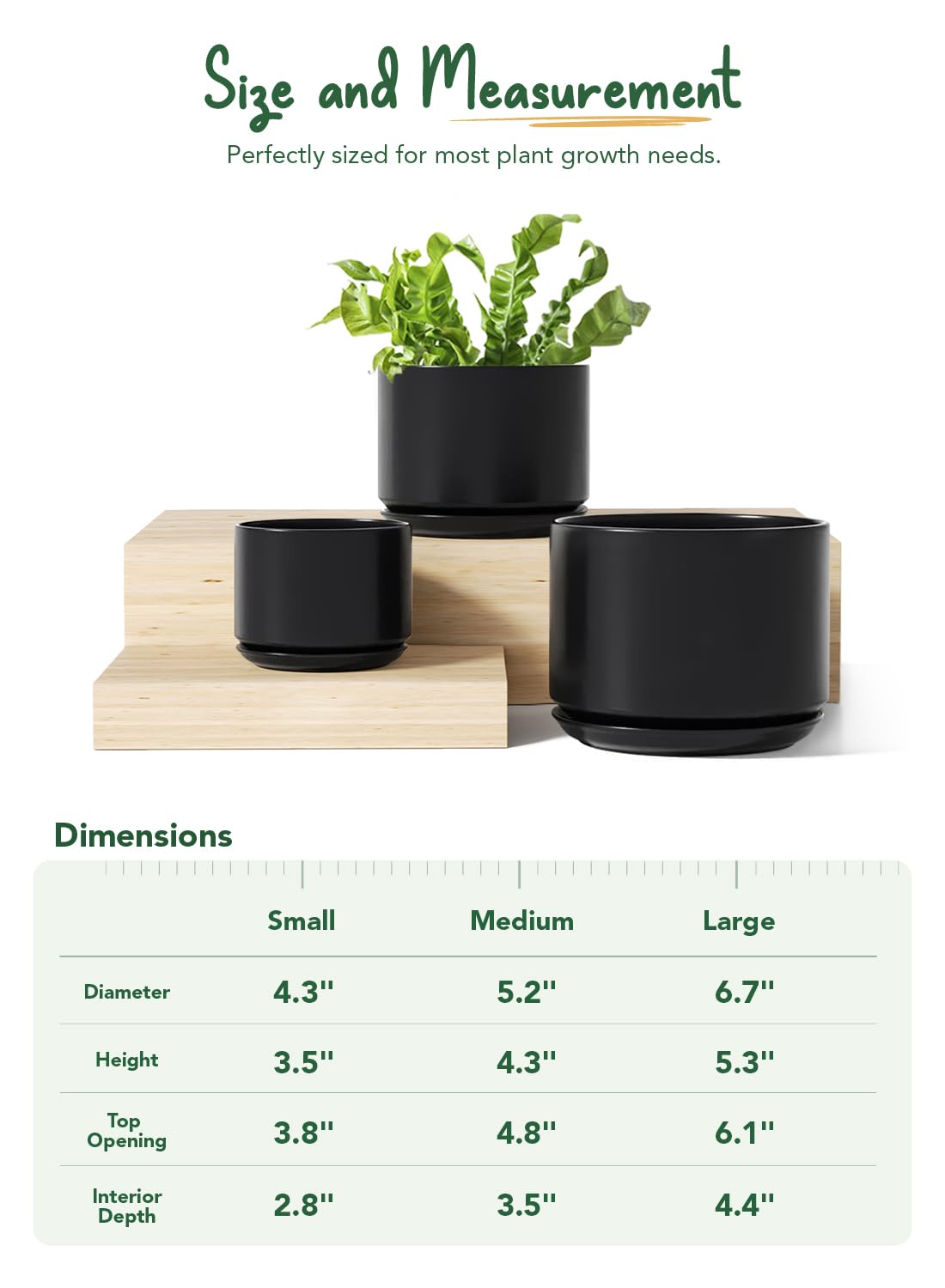 LE TAUCI Ceramic Plant Pots, 4.3+5.3+6.8 inch, Set of 3, Planters with Drainage Hole and Saucer, Indoor Flower Pot with Hole Mesh Pad, Gifts for Mom, Black