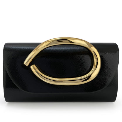 MYHOZEE Clutch Purses for Women Formal Black Clutch Vegan Leather Evening Bag Elegant Wedding Clutch Detachable Chain Handbag Trendy Gold Handle Purses