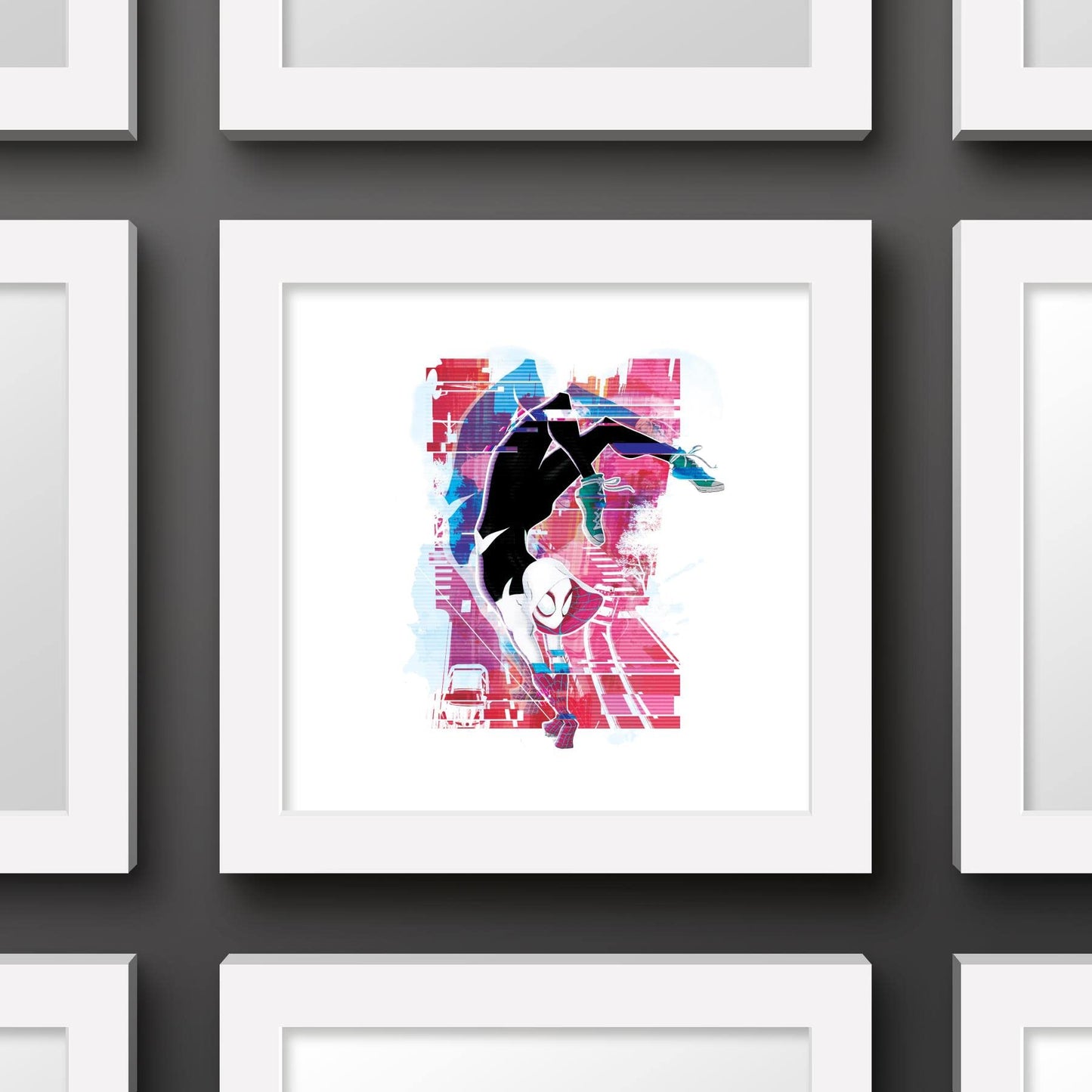 Trends International Gallery Pops Spider-Man: Across the Spider-Verse - Spider-Gwen Glitch Wall Art Wall Poster, 12.00" x 12.00", White Frame Version