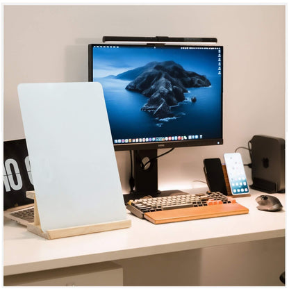 iNenya Glass White Board with Stand,Magnetic Mini Dry Erase Board for Desk,Small Desktop Whiteboard with Solid Wood Bracket