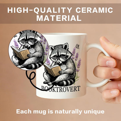 WHTYEFZ Booktrovert Coffee Mug, Cute Raccoon Theme Gifts for Raccoon Introverted Reader Book Lover Bibliophile Bookworm Homebody, Birthday Gifts for Book Club Member Librarian Avid Reader Bookworm